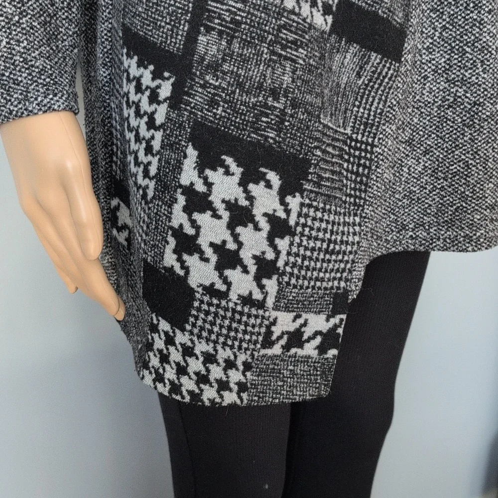 Trisha Tayler Lagenlook Patchwork Houndstooth Knit Tunic Sweater Size L - Picture 5 of 15